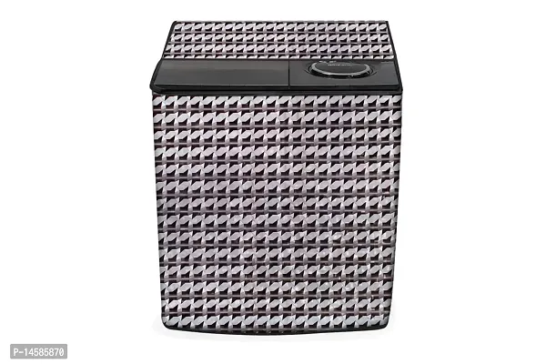 Stylista PVC Washing Machine Cover Compatible for Samsung 7 Kg Semi-Automatic Top Loading WT70M3000HP, Symmetric Pattern Black Grey