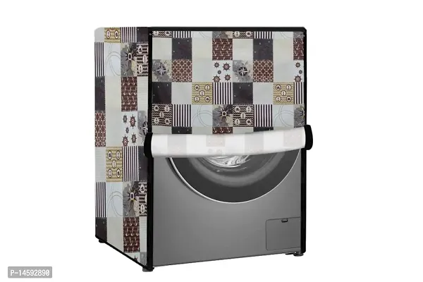 Stylista PVC Washing Machine Cover Compatible for Whirlpool 7 Kg Fully-Automatic Front Loading Fresh Care 7010, Compass Pattern Grey-thumb0