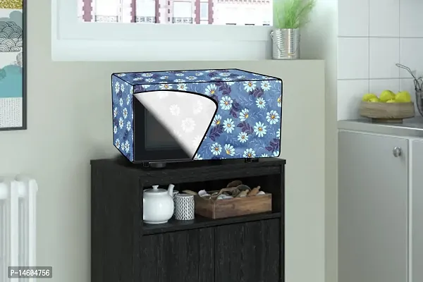 Stylista PVC Microwave Oven Cover for Haier 20 L Convection HIL2001CSPH, Floral Pattern Blueish Grey-thumb2