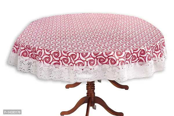 Stylista Oval Dining Table Cover 4 Seater WxL 54x78 inches Packed Pattern Pink with White Border lace-thumb0