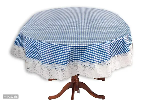 Stylista 4 Seater Oval Dining Table Cover WxL 54x78 inches Pin Check Pattern Blue with White Border lace