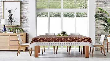 Stylista 8 Seater Dining Table Cover Size 60x108 Inches Floral Pattern Coffee Brown-thumb1