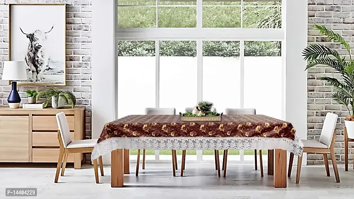 Stylista 8 Seater Dining Table Cover Size 60x108 Inches Floral Pattern Coffee Brown-thumb2