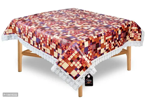 Stylista Waterproof Square 4 Seater Dining Table Cover Size 60x60 inches Abstract Pattern Brown