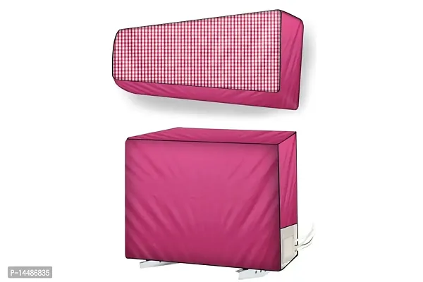 Stylista split ac cover set of indoor and outdoor unit Compatible for 1.5 Ton Psonic CS/CU-LU18YKY-1 Pin Check Pattern Pink-thumb0