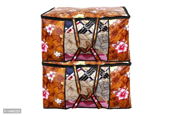 Stylista Blanket Storage Bags Large Size Set of 2 Floral Pattern Orange