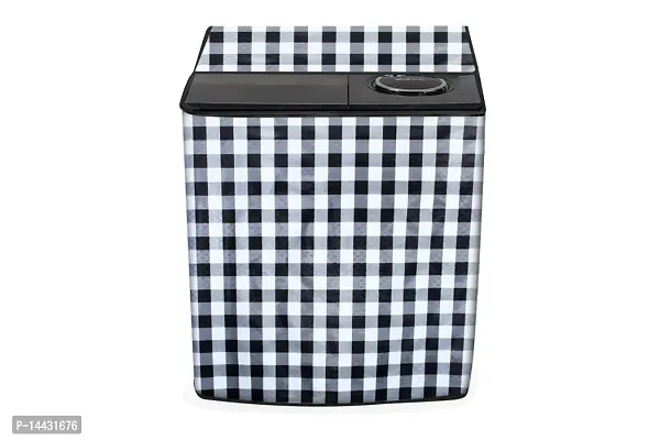 Stylista Washing Machine Cover Compatible for Haier 6.2 kg semi Automatic HTW62-187BO Gingham Pattern Black  White-thumb0