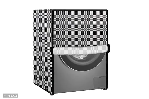 Stylista PVC Washing Machine Cover Compatible for Samsung 7 Kg Fully-Automatic Front Loading WW70J42E0KW, Checkered Pattern Black