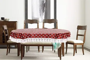 Stylista 6 Seater Oval Dining Table Cover WxL 60x90 inches with White Border lace-thumb1