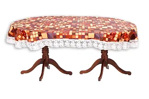 Stylista 4 Seater Oval Dining Table Cover WxL 54x78 inches Abstract Brown with White Border lace-thumb4