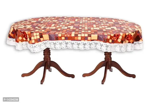 Stylista 4 Seater Oval Dining Table Cover WxL 54x78 inches Abstract Brown with White Border lace-thumb5