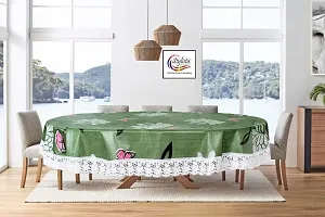 Stylista Waterproof 8 Seater Oval Dining Table Cover WxL 60x108 Inches with White Border lace Petals Pattern Green-thumb1