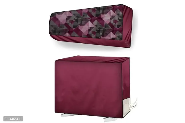 Stylista split ac cover set of indoor and outdoor unit Compatible for 1 Ton LG PS-Q12BNXE1 Checkered Pattern Maroon