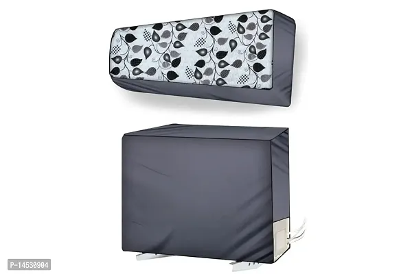 Stylista split ac cover set of indoor and outdoor unit Compatible for 1.5 Ton VOLTAS 183V CAZAZ Petals Pattern Grey