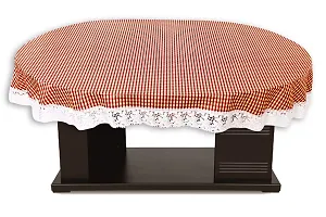 Stylista 4 Seater Oval Dining Table Cover WxL 54x78 inches Pin Check Pattern Brown with White Border lace-thumb2