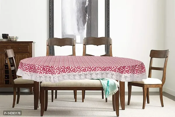 Stylista Oval Dining Table Cover 4 Seater WxL 54x78 inches Packed Pattern Pink with White Border lace-thumb2