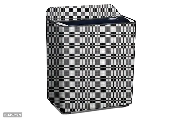 Stylista PVC Washing Machine Cover Compatible for Samsung 7.2 Kg Semi-Automatic Top Loading WT727QPNDMW, Checkered Pattern Black