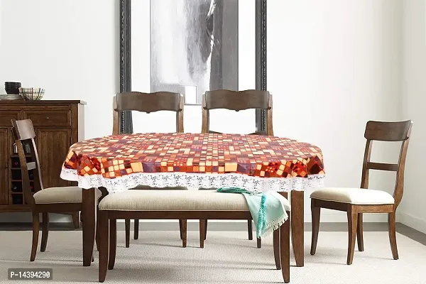 Stylista 4 Seater Oval Dining Table Cover WxL 54x78 inches Abstract Brown with White Border lace-thumb2