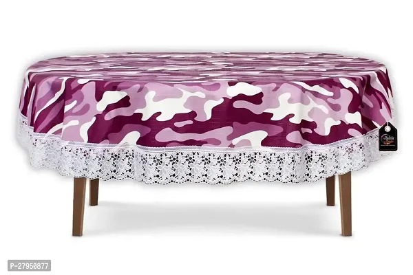 Stylista Waterproof Oval Centre Table Cover WxL 40x60 Inches with White Border lace Camouflage Pattern Purple