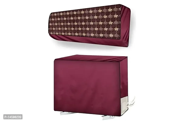 Stylista split ac cover set of indoor and outdoor unit Compatible for 1 Ton SAMSUNG AR12BYMZABE Floral Pattern Brown