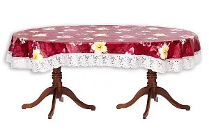 Stylista Waterproof 6 Seater Oval Dining Table Cover WxL 60x90 Inches with White Border lace Floral Pattern Red-thumb4