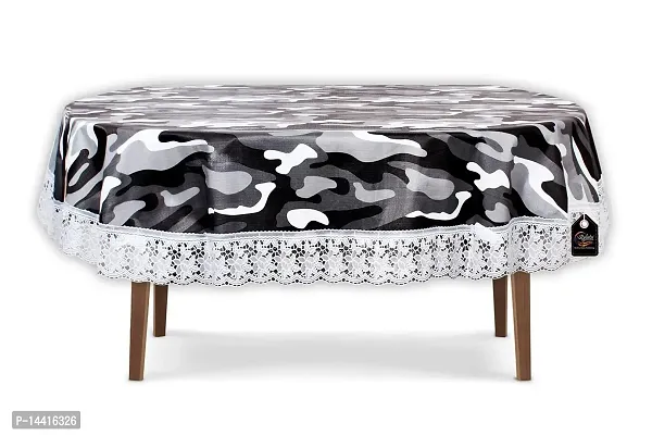 Stylista 6 Seater Table Cover Oval Shaped WxL 60x90 inches Camouflage Pattern with White Border lace