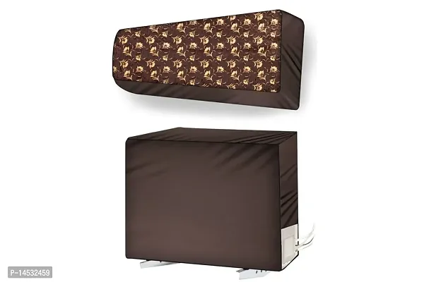 Stylista split ac cover set of indoor and outdoor unit Compatible for 1.5 Ton VOLTAS 183V XAZR Floral Pattern Coffee Brown-thumb0