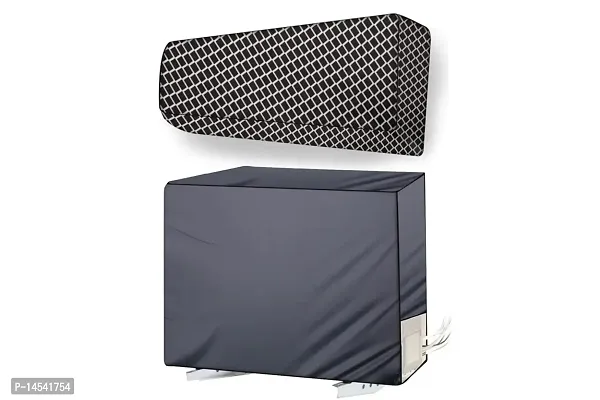 Stylista split ac cover set of indoor and outdoor unit Compatible for 1.5 Ton LG PS-Q19WNZE Checkered Grey