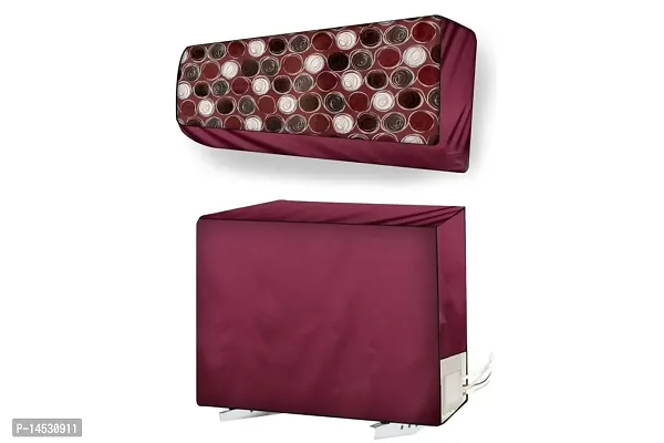 Stylista split ac cover set of indoor and outdoor unit Compatible for 2 Ton VOLTAS 24H DZS Abstract Pattern Maroon