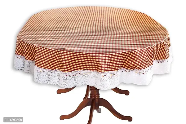 Stylista 4 Seater Oval Dining Table Cover WxL 54x78 inches Pin Check Pattern Brown with White Border lace