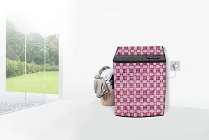 Stylista Washing Machine Cover Compatible for Haier 6.2 kg semi Automatic HTW62-187BO Checkered Pattern Magenta-thumb1