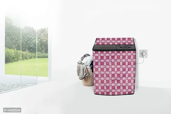 Stylista Washing Machine Cover Compatible for Haier 6.2 kg semi Automatic HTW62-187BO Checkered Pattern Magenta-thumb2