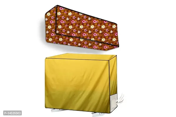 Stylista split ac cover set of indoor and outdoor unit Compatible for 1 Ton LG PS-Q14SNZE FLORAL YELLOW