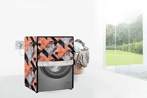 Stylista PVC Washing Machine Cover Compatible for Samsung 7 Kg Fully-Automatic Front Loading WW70J42G0BW, Chekered Pattern Orange-thumb1