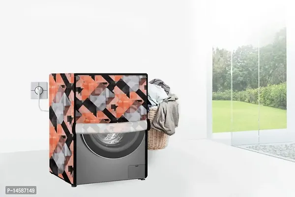 Stylista PVC Washing Machine Cover Compatible for Samsung 7 Kg Fully-Automatic Front Loading WW70J42G0BW, Chekered Pattern Orange-thumb2