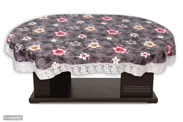 Stylista Plastic Floral Pattern 6 Seater Oval Dining Table Cover with White Border Lace (Multicolour, WxL 60x90 Inches)-thumb3