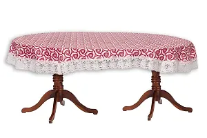 Stylista Oval Dining Table Cover 4 Seater WxL 54x78 inches Packed Pattern Pink with White Border lace-thumb3