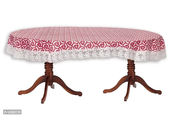 Stylista Oval Dining Table Cover 4 Seater WxL 54x78 inches Packed Pattern Pink with White Border lace-thumb4