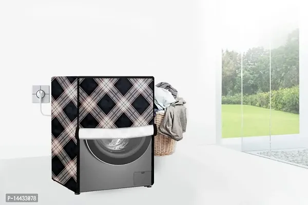 Stylista Washing Machine Cover Compatible for IFB Serena Aqua VX LDT 7 kg Front Load Checkered Pattern Cream-thumb2