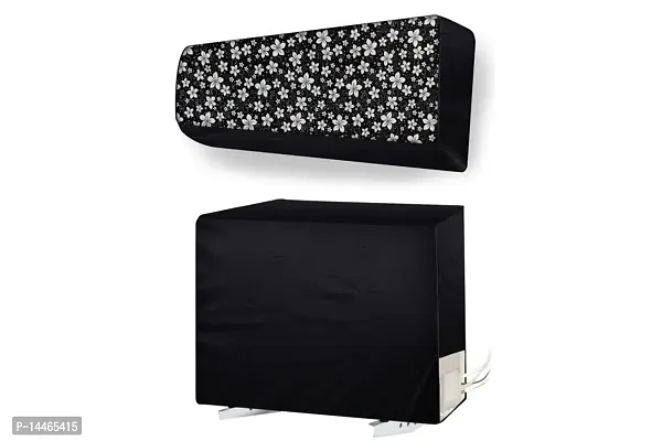 Stylista split ac cover set of indoor and outdoor unit Compatible for 1.5 Ton Lloyd ?LS19AA3 Floral pattern black