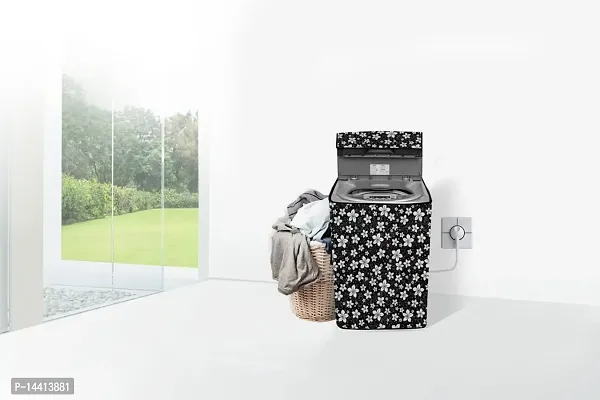 Stylista Washing Machine Cover Compatible for Samsung 7.5 Kg Inverter Fully-Automatic Top Loading Washing Machine WA75T4560BM/TL Floral Pattern Black-thumb2