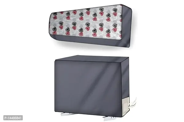 Stylista split ac cover set of indoor and outdoor unit Compatible for 1.9 Ton MTSB MSY-GN Coralheart Pattern Grey