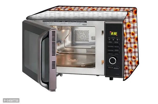 Stylista Microwave Oven Cover for Koryo 20 L KMC2122IAM Gingham Floral Pattern Coffee