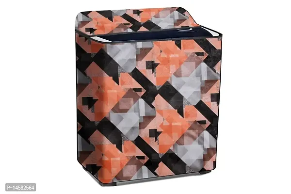 Stylista PVC Washing Machine Cover Compatible for Samsung 9.5 Kg Semi-Automatic Top Loading WT95A4200RR, Chekered Pattern Orange