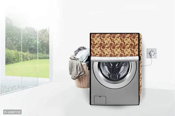 Stylista PVC Washing Machine Cover Compatible for Samsung 7 Kg Fully-Automatic Front Loading WW70T4020EE, Trellis Pattern Brown-thumb3