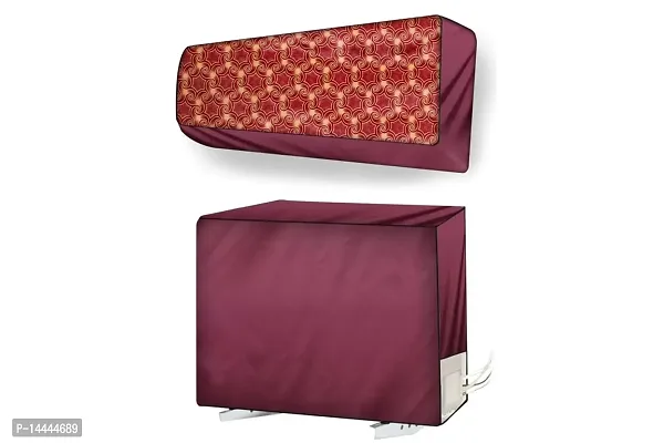 Stylista split ac cover set of indoor and outdoor unit Compatible for 1 Ton HITACHI KIYORA RAPG512MFEOZ1 Frieze Pattern Maroon-thumb0