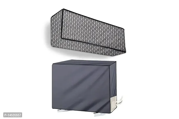 Stylista split ac cover set of indoor and outdoor unit Compatible for 2 Ton Bluestar DLU BASKETWEAVE GREY-thumb0