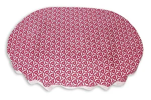 Stylista Oval Dining Table Cover 4 Seater WxL 54x78 inches Packed Pattern Pink with White Border lace-thumb4