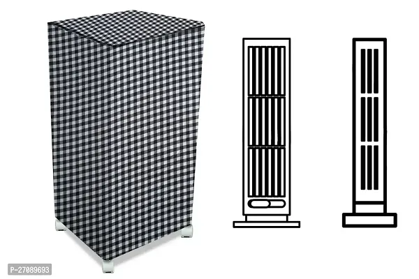 Stylish Air Cooler Cover Compatible For Kumaka Plastic Kmk-Tf23-F 23 ltr Tower Cooler, Ployester, Gingham Pattern Black Grey-thumb0