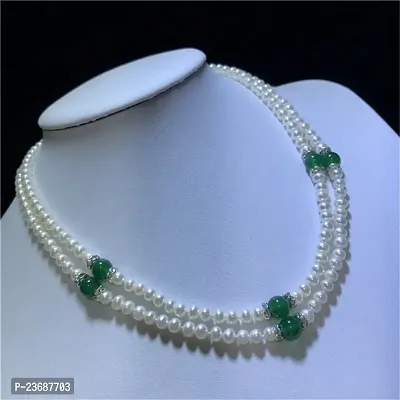 Pearl and Jade Necklace, White Oval Freshwater Pearl and Jade Ball Necklace Double Layer Necklace-thumb0